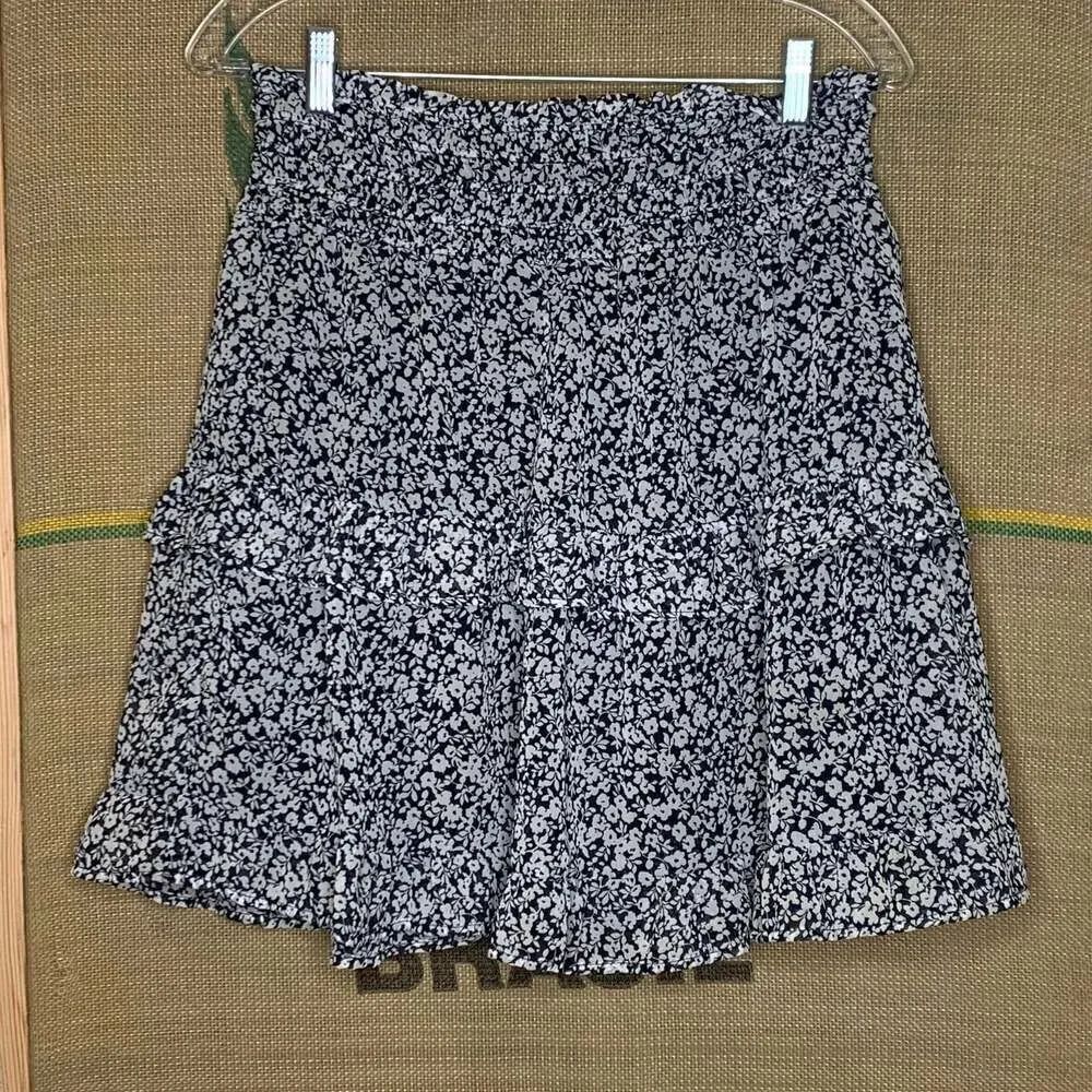 Sienna Sky Navy and White Floral Smocked Tiered Ruffle Mini Skirt